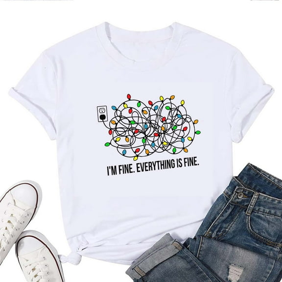 Women's T-Shirt I'm Fine Everything Is Fine Tee Funny Graphic T-Shirt Soft Cotton Casual Short Sleeve Top