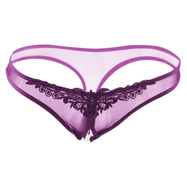 Calzoncillos de mujer Bragas transparentes de encaje Correas G Bragas Atractiva Púrpura Yuyangstore Bragas de tanga de encaje para mujer