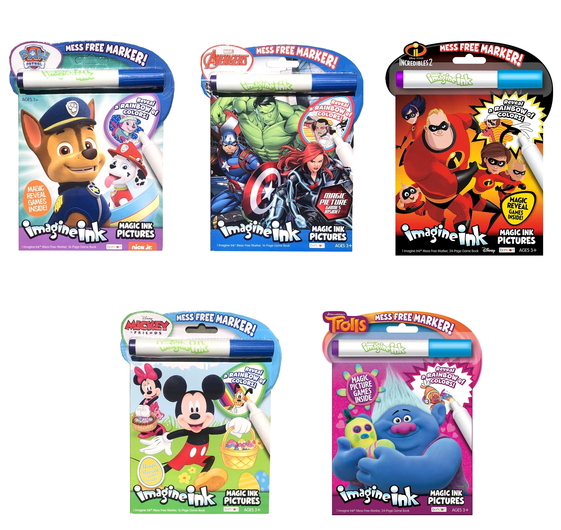 Assortment Boys Bundle of 5 Imagine Ink Coloring Book Featuring