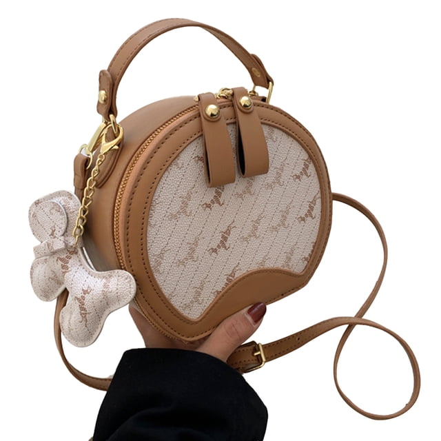 Bolso bandolera pequeño para mujer, de piel sintética color caqui con estampado moderno y cierre de cremallera, redondo, elegante para verano