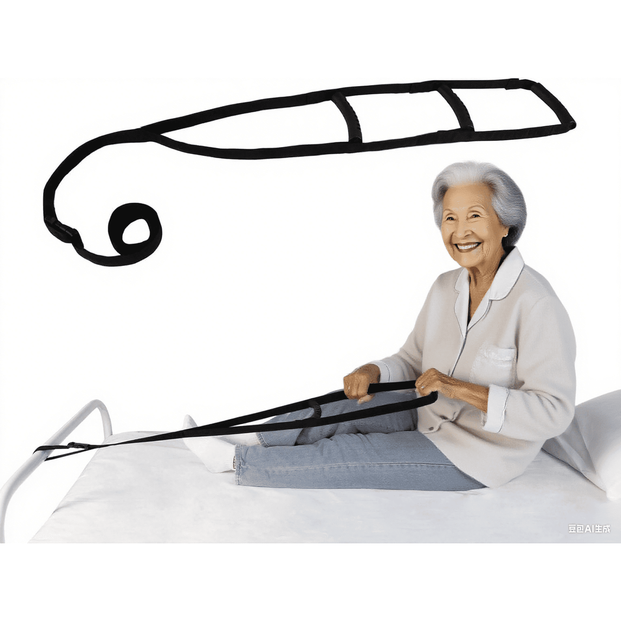 Bed Ladder Assist with 5 Foam Handles - Adjustable up to 80 inches, 300lb Capacity, Tool-Free Installation for Seniors, Pregnant & Injury Recovery, Portable Bed Pull-Up Aid