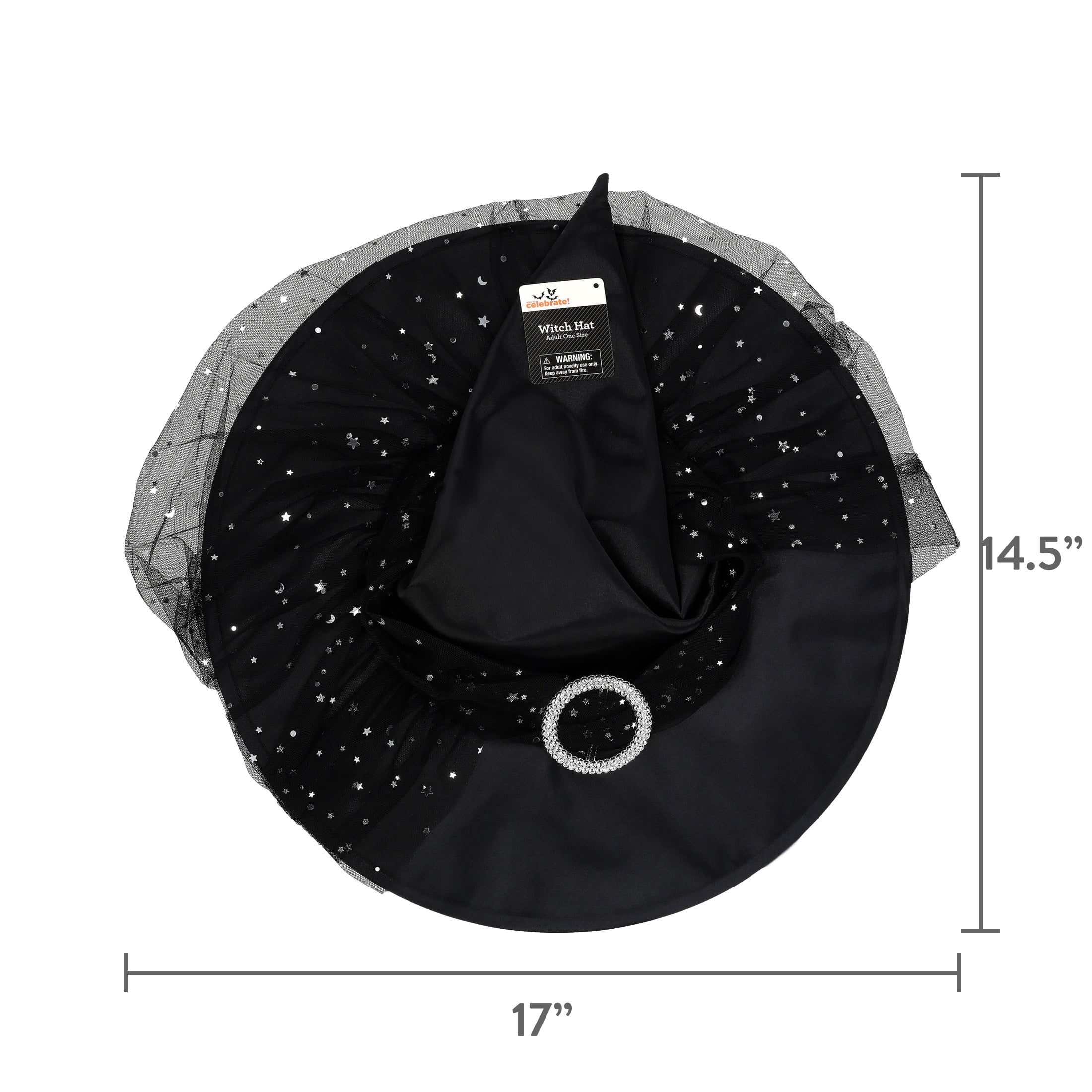 Star Witch Hat Costume Accessory for Adults, Black and Silver, Halloween by Way To Celebrate