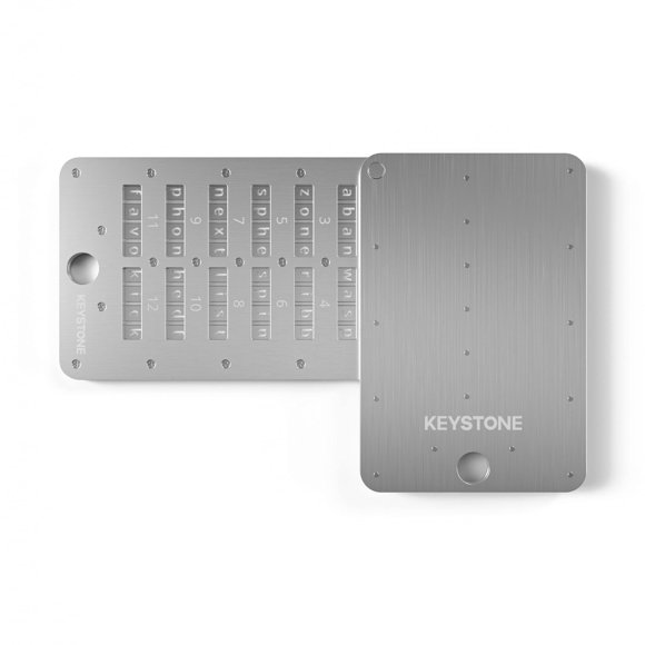 KEYSTONE Rangement de Semences Crypto, Portefeuille en Métal Capsule en Acier Crypto, Sauvegarde de Stockage à Froid, Stockage de Phrases de Clé Bitcoin 24 Mots, Plaque en Acier, wi Compatible