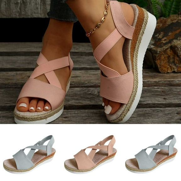 Jacenvly 2024 New Women's Summer Size Wedge Fish Mouth Roman Sandals Light Blue Sandals for Women