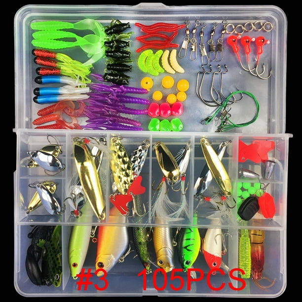 Multifunctional Fishing Lure Fake Bait Artificial Swimbait Fishing Hook Kit  Color:106 pcs/set + frog Specification:Lure bait set
