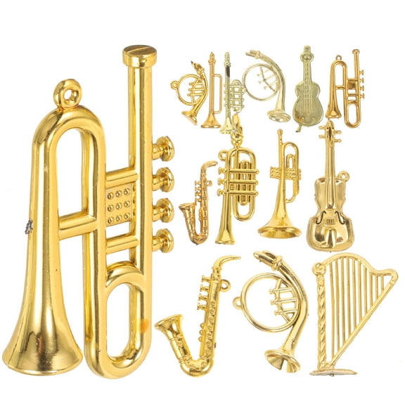 14-Piece Mini Musical Instruments Set Christmas Ornaments Hanging Tree Decor Xmas Music Party Supplies 2.83x1.97x0.59 Inch