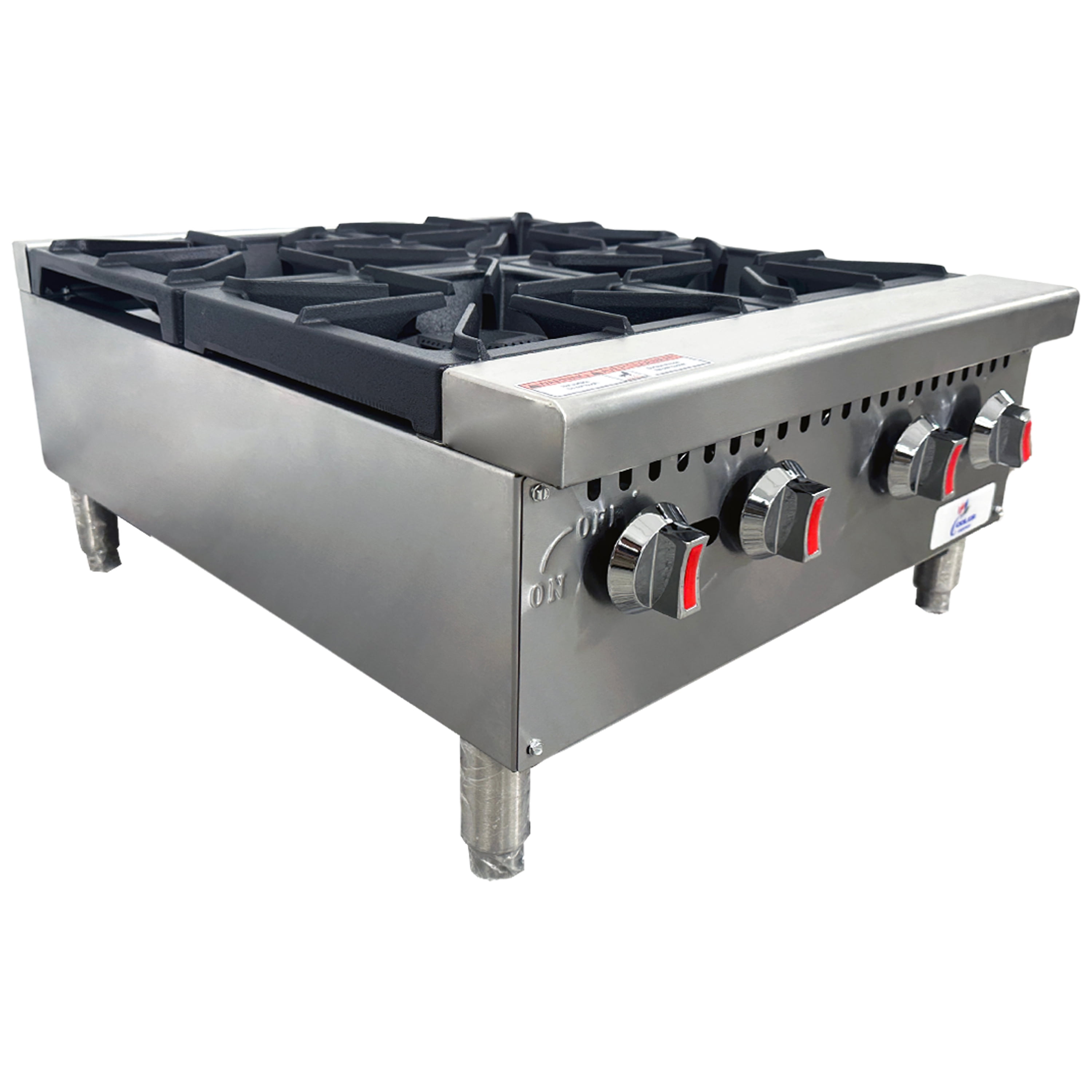 Commercial Gas Hot Plate 4 Burner – 120,000 BTU, Stainless Steel Countertop Range with Heavy Duty Cast Iron Grates, ETL & NSF Certified – Natural Gas & Propane Convertible