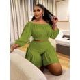thumbnail image 4 of AURA Women Plus Size Two Piece Set Casual Long Sleeve Top Shorts Lounge Outfit, 4 of 6