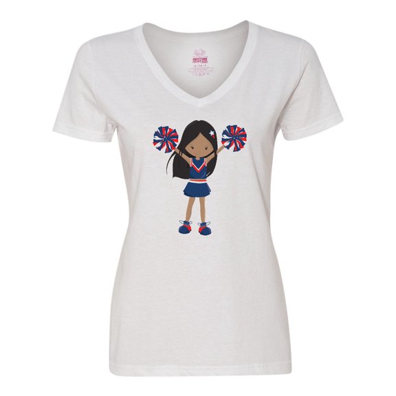 Inktastic African American Girl, Cheerleaders, Blue Uniform Women's V-Neck T-Shirt