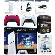 Sony PlayStation 5 Astro Bot Slim Digital Bundle with Disc Drive, Pulse Elite Headset, Extra Controller, Vertical Stand, MightySkins Voucher and 2 Year Extended Warranty - Cosmic Red