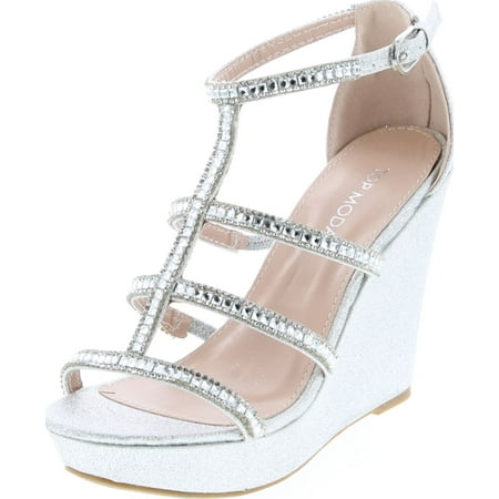 

TOP Moda JESSIE-36 Women s Wedge Sandal Silver 10
