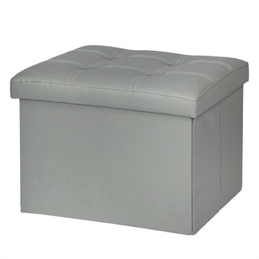 Storage Ottoman Cube - Ottoman as Stool, Foot Rest & Stepping Stool - Folding with Padded Seat Gray