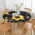 thumbnail image 3 of Water-Repellent Sunflower Round Tablecloth with Elastic Edge, Soft Polyester Cover for 44-52" Dining Tables, 3 of 6