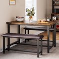 thumbnail image 1 of 3-Piece Dining Table Set with Bench & Metal Frame, Breakfast Nook Set for 4, 1 of 8