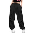 thumbnail image 2 of CPNG Girls' Summer Fashion Cargo Pants Elastic High Waist Wide Leg Baggy Multi-Pocket Cargo Sweatpants Casual Jogger(Black,15-16 Years), 2 of 8