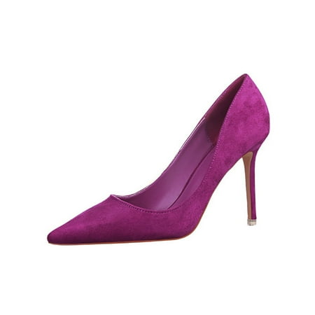 

Difumos Ladies Comfort Slip On High Heels Lightweight Dress Shoes Wedding Heeled Resistant Pumps Purple 8.5
