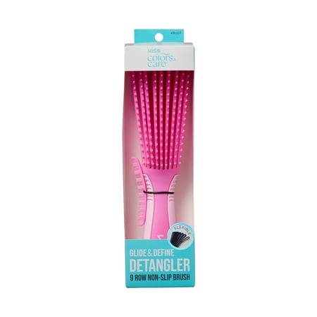 KISS Colors & Care Glide & Define Detangler 9-Row Non-Slip Brush, Large, Pink