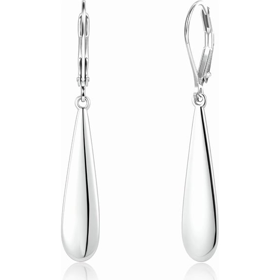 SUETOR Silver Plated Teardrop Dangle Earrings for Women, Long Drop Leverback Earrings, Lightweight Hypoallergenic Silver Fashion Jewelry Gift