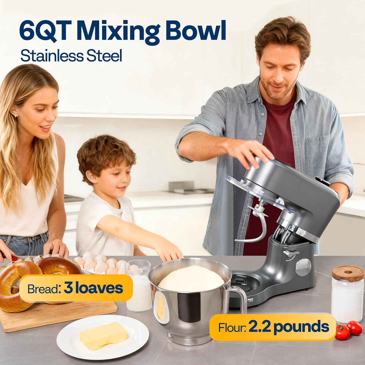 SPECSTAR Stand Mixer with Fermentation, One-Touch Presets Electric Dough Mixer with 6 Qt Bowl, Kitchen Standing Mixer for Baking, Cake with Flex Edge Beater, Bread Hook, Whisk, Gray