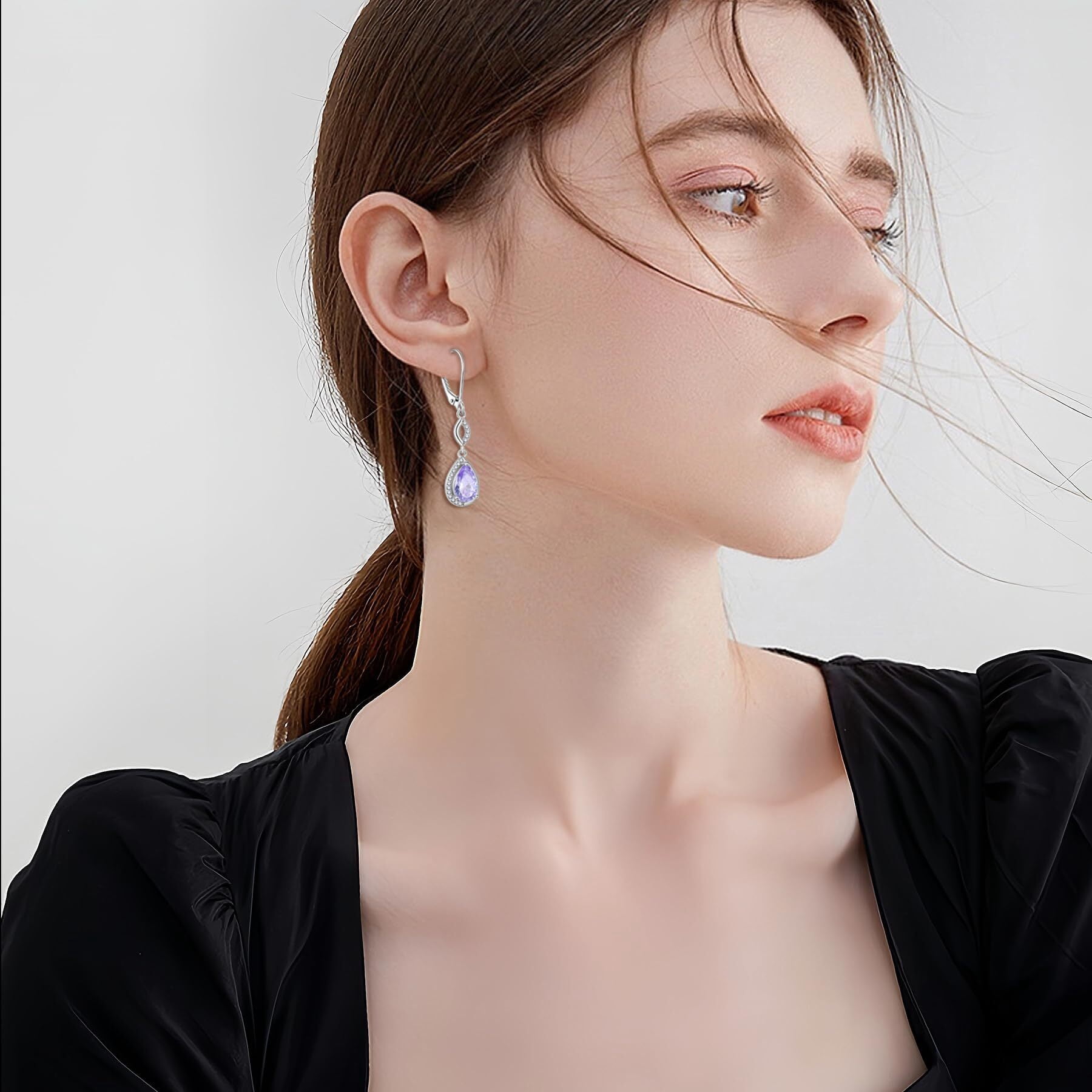 Inpasne Teardrop Dangle Drop Earrings for Women 925 Sterling Silver Leverback Alexandrite Earrings June Birthstone Jewelry Gifts for Mom Her Wife Girlfriend
