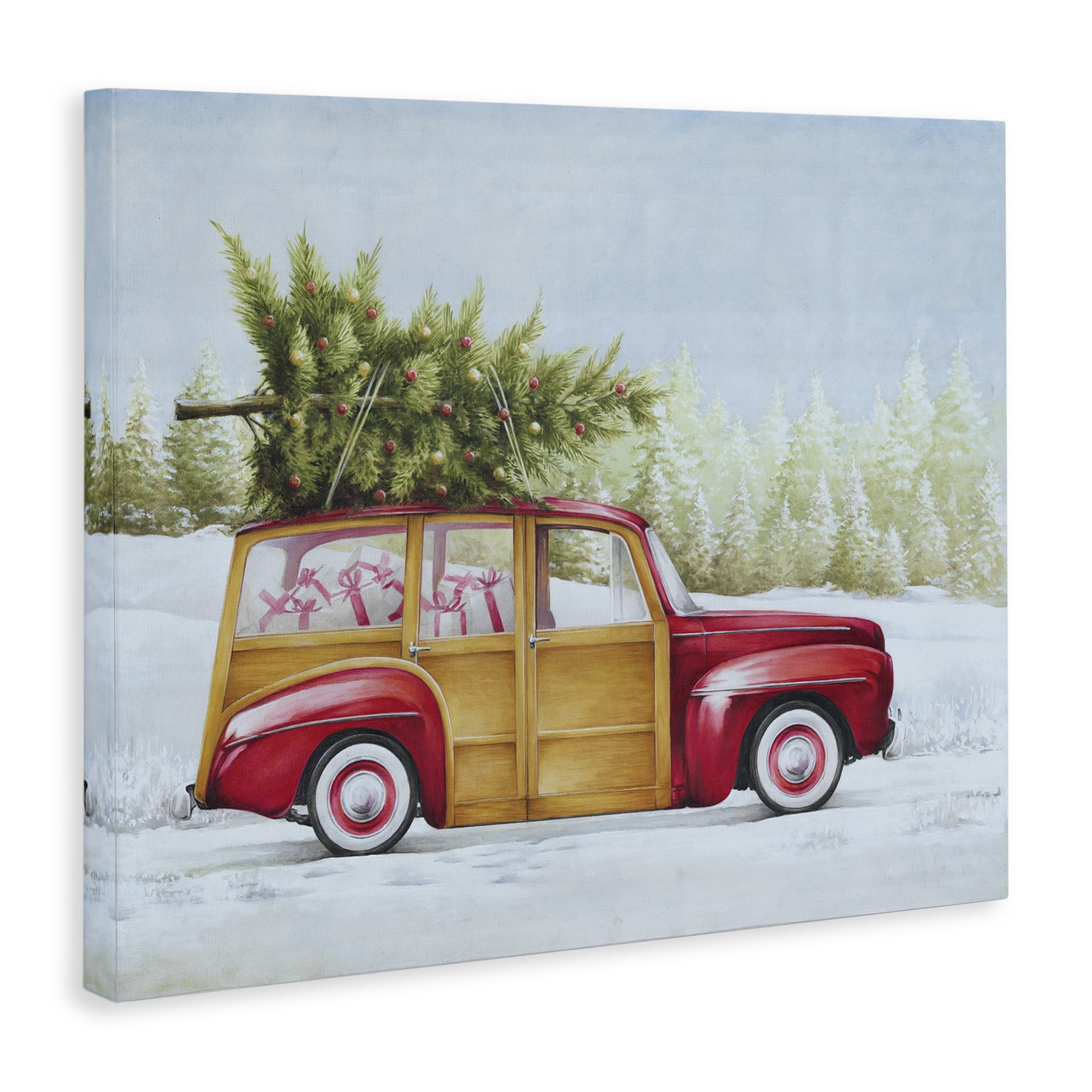 Stupell Industries Holiday Fun Filled Car Holiday Painting Gallery Wrapped Canvas Art Prints Wall Art, 48 x 36