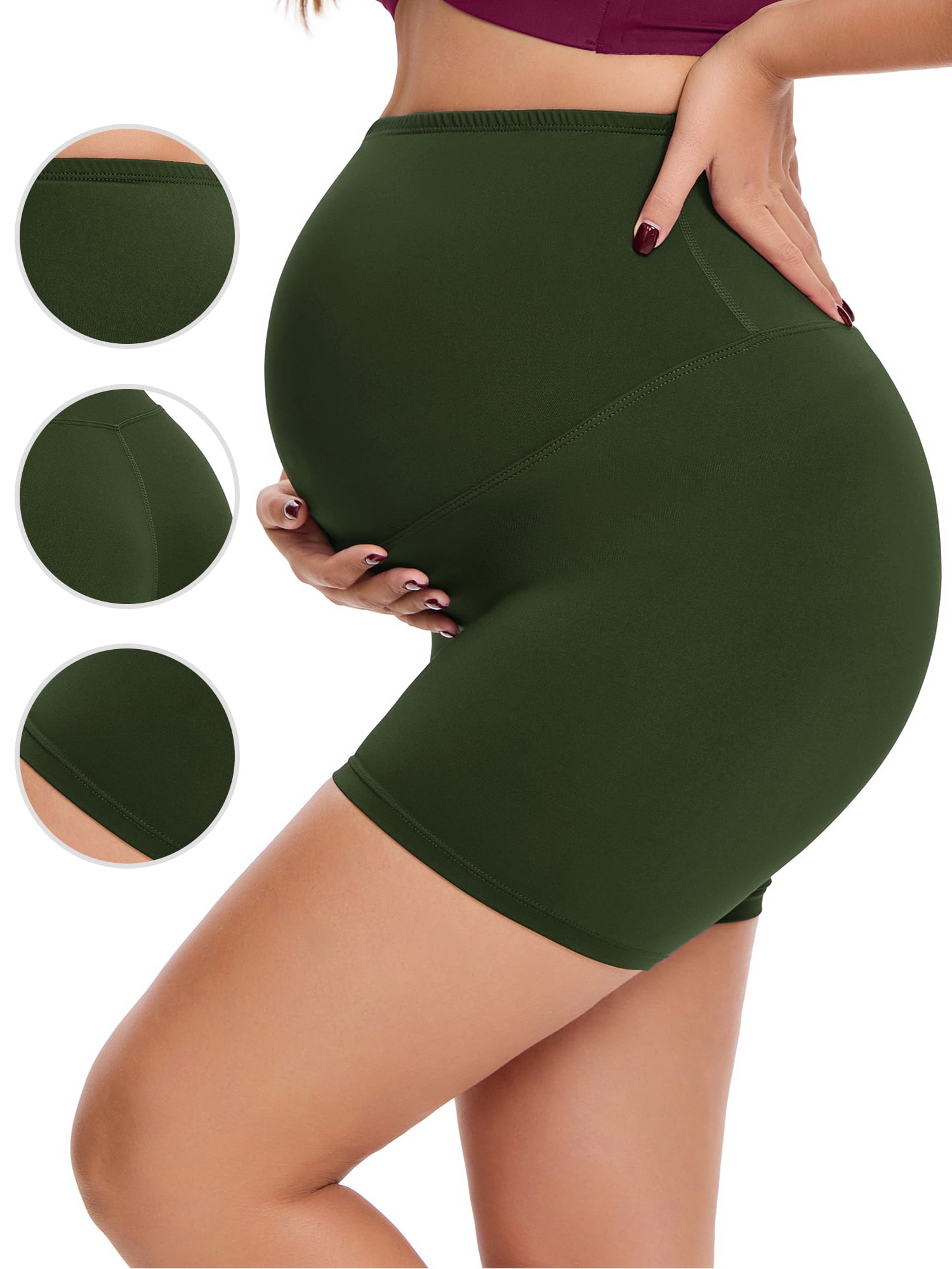 DARING DIVA Women's Maternity Mid Thigh Belly Support High Waist Shorts XL Green