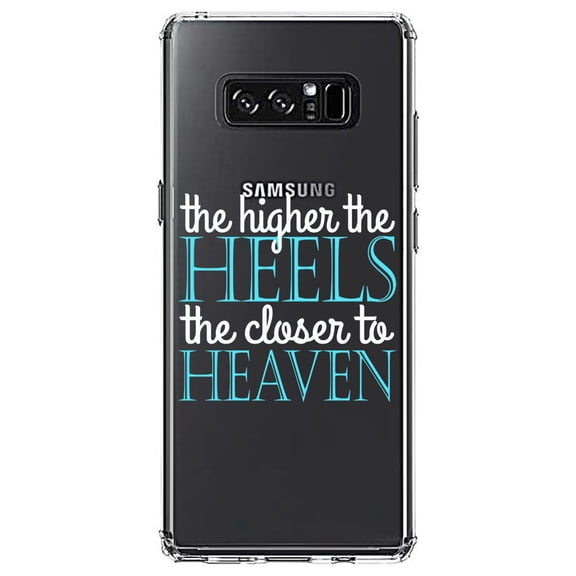 DistinctInk Clear Shockproof Hybrid Case for Samsung Galaxy Note 8 - TPU Bumper Acrylic Back Tempered Glass Screen Protector - The Higher the Heels The Closer to Heaven