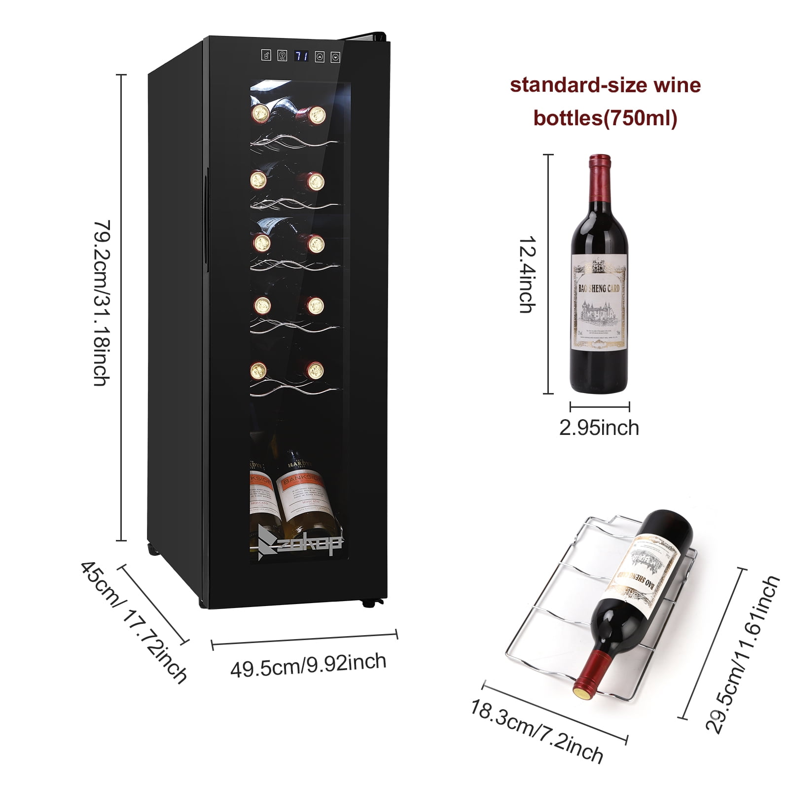 UWR-Nite 12 Bottle Wine Fridge, Freestanding Compressor Wine Cooler Refrigerator, Beverage Wine Chiller with Digital Temperature Control & Double-layer Glass Door