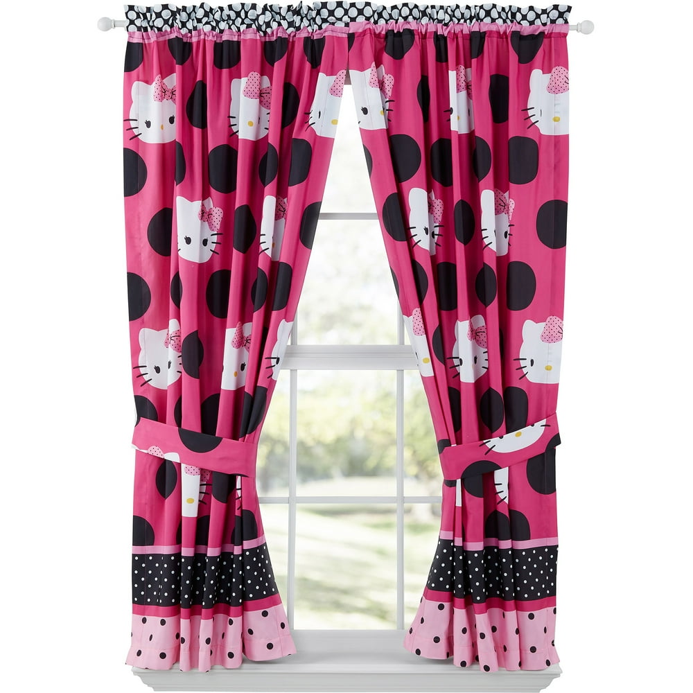Sanrio Hello Kitty Dotted in Pink Girls Bedroom Curtain Panels Set, 2