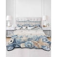 thumbnail image 2 of Quilts Twin-XL Size Bedding Set, Navy Blue Starfish Coastal Lightweight Quilted Comforter, Vintage Nautical Summer Coral Shell Soft Bedspread Coverlet with Pillow Covers for All Season, 68" x 98", 2 of 7