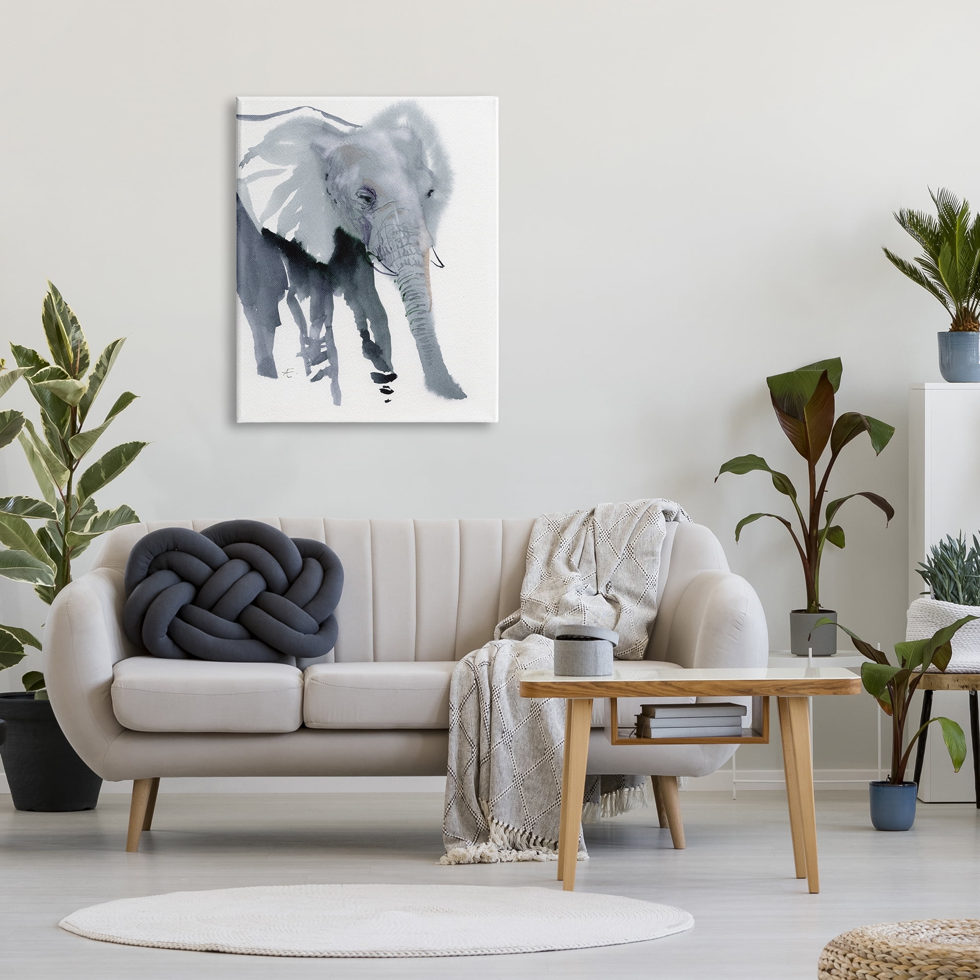 Stupell Industries Abstract Elephant March Grey Safari Animal Watercolor Animals & Insects Painting Gallery Wrapped Canvas Print Wall Art, 30 x 40