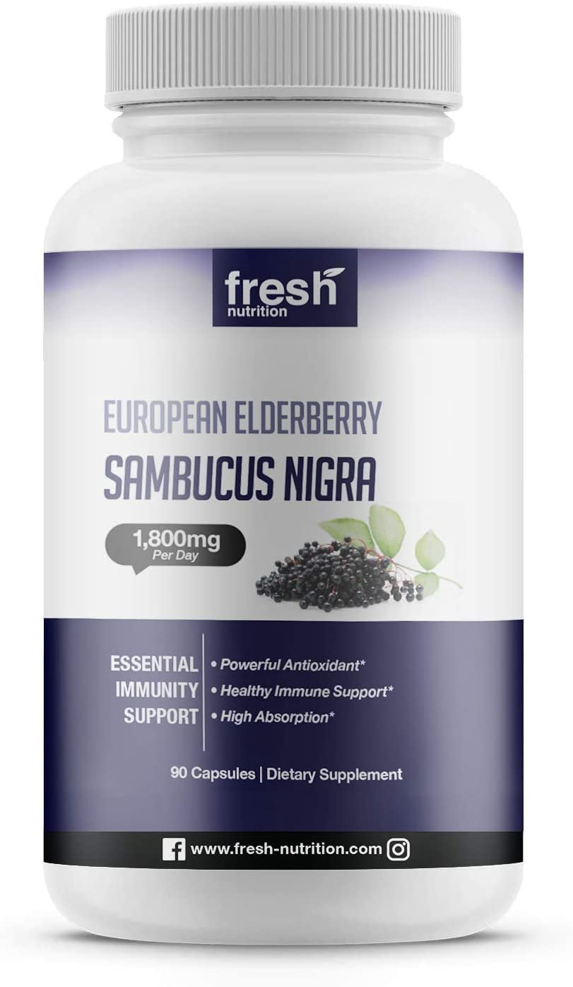 Fresh Nutrition Black Elderberry Supplement 1800mg - Strongest DNA Verified 90 Caps