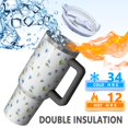 thumbnail image 5 of 40oz Pioneer Flower Floral Print Pattern Insulated Tumbler with Handle, BPA-Free Leak Proof Lid and Straws, Double Wall Vacuum, Hot 12h/Cold 34h, 5 of 6