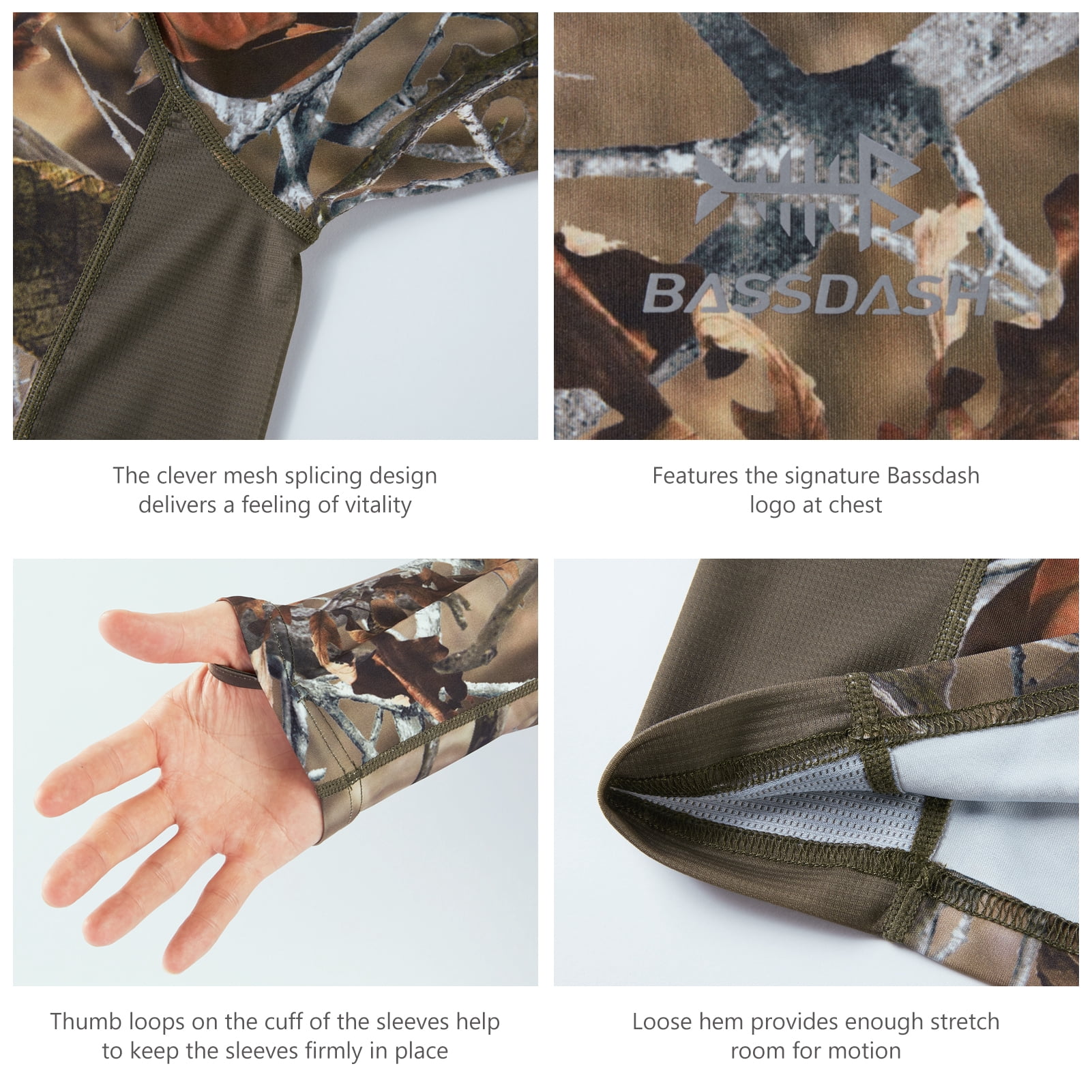 Bassdash FS13M Men's Hunting Camo Performance Long Sleeve Shirt Fishing UPF50+