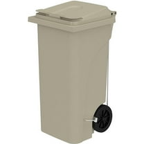 Pemberly Row Plastic Step-On Touchless 32 Gallon Trash Can in Tan