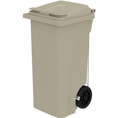 Pemberly Row Plastic Step-On Touchless 32 Gallon Trash Can in Tan