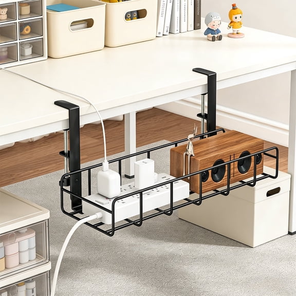 SUOERNUO Cable Management Cable Management Under Desk No Drill, Metal Cord Organizer with Clamp for Standing Desk, Cable Organizer for Home Office