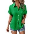 thumbnail image 4 of TINZ Chemise à Manches Chauve-Souris Boutonnée Unie à la Mode et Décontractée pour Dames, Manches Courtes, Automne, pour Femmes, Tunique de Baseball à Manches Longues pour Femmes, 4 of 4