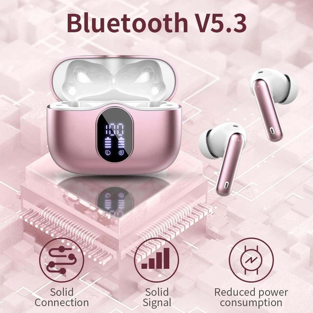 Bluetooth 5.4 Wireless headphone LED display bass stereo headphone, noise reduction microphone IP7 waterproof durable battery life, laptop phablet mobile phone fitness sports green