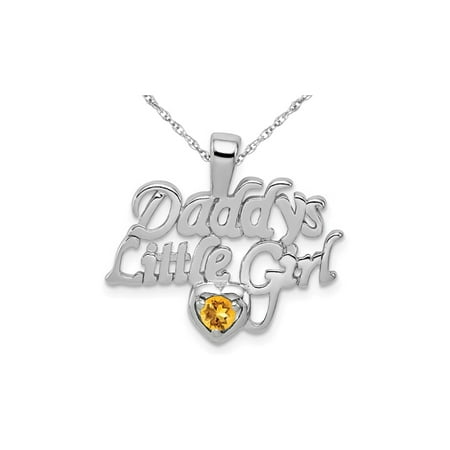Little Girl Birthstone Charm - Daddys Little Girl Charm Pendant Necklace with Citrine in Sterling Silver with Chain