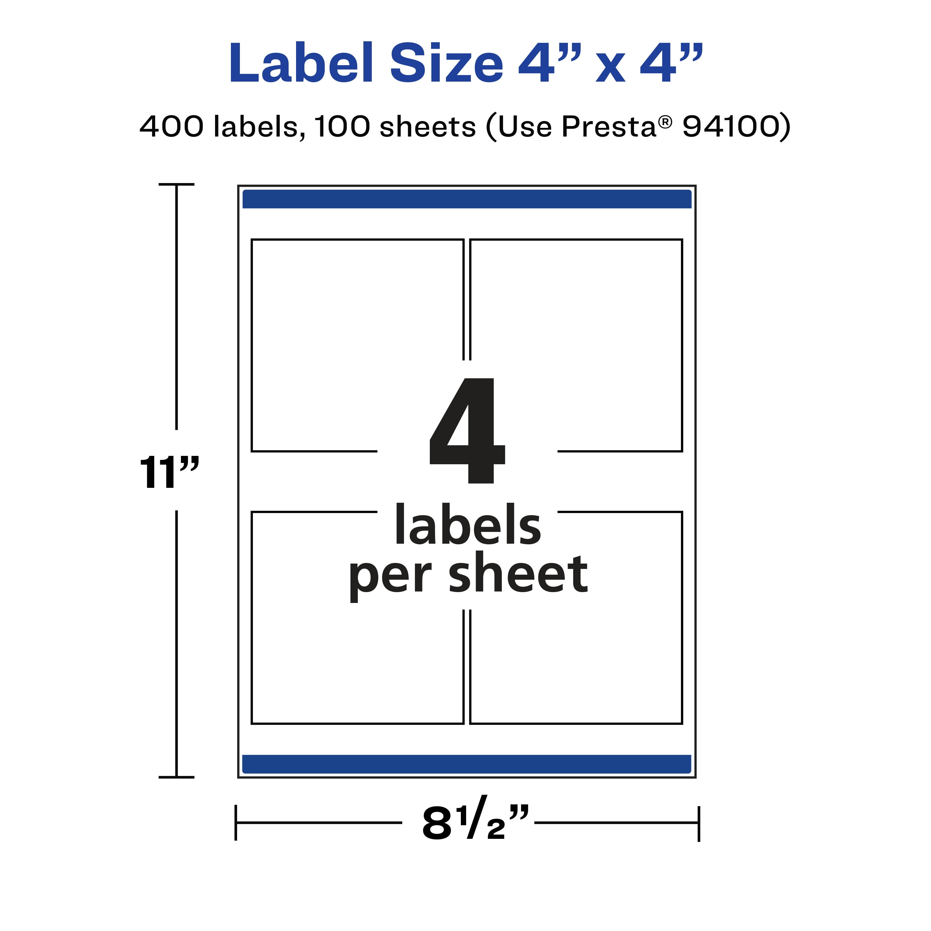 Avery Matte Clear Square Labels, 4" x 4", 400 Total