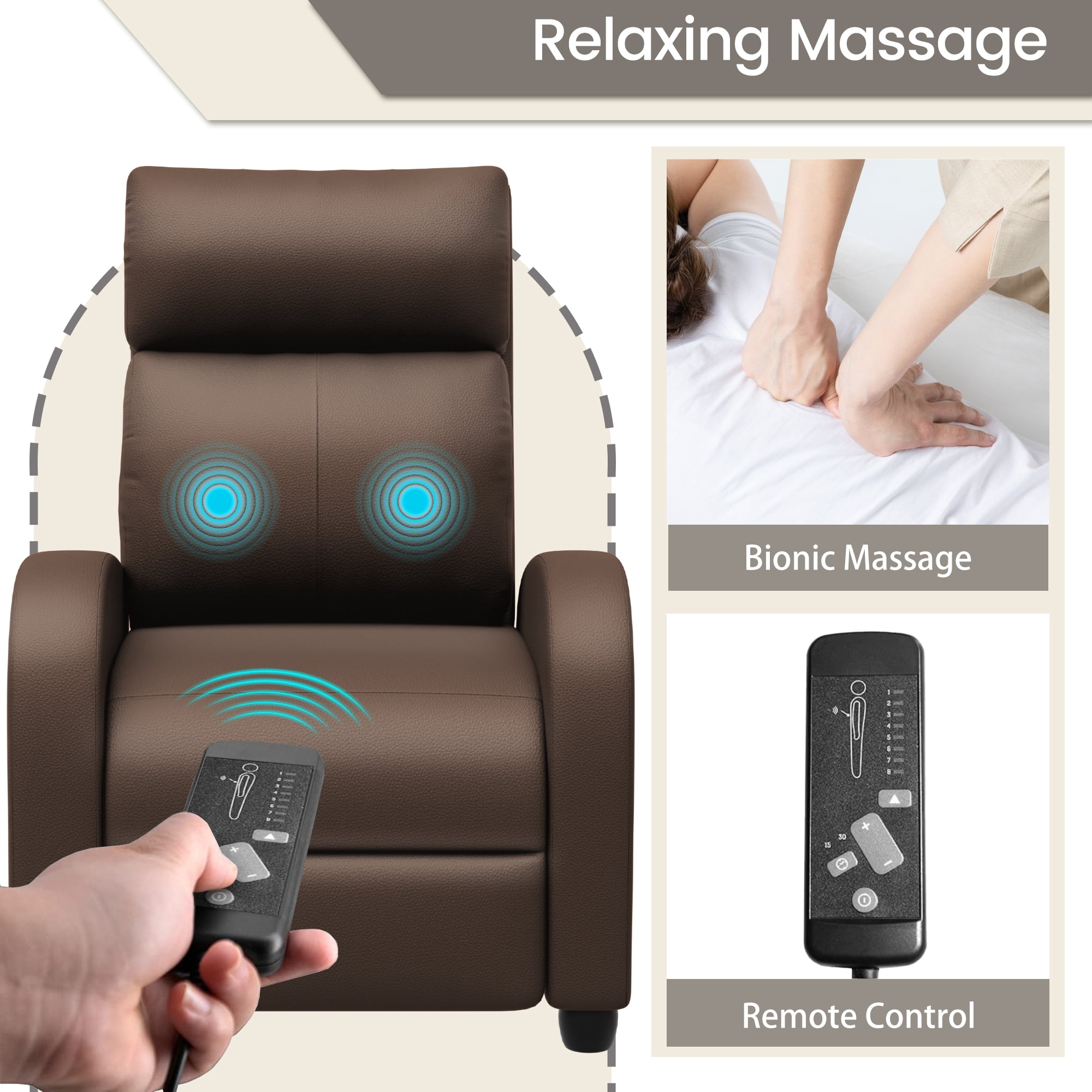 Vineego Massage Recliner Chair with Remote Control Single Sofa with PU Leather Space-Saving Design for Living Room & Bedroom
