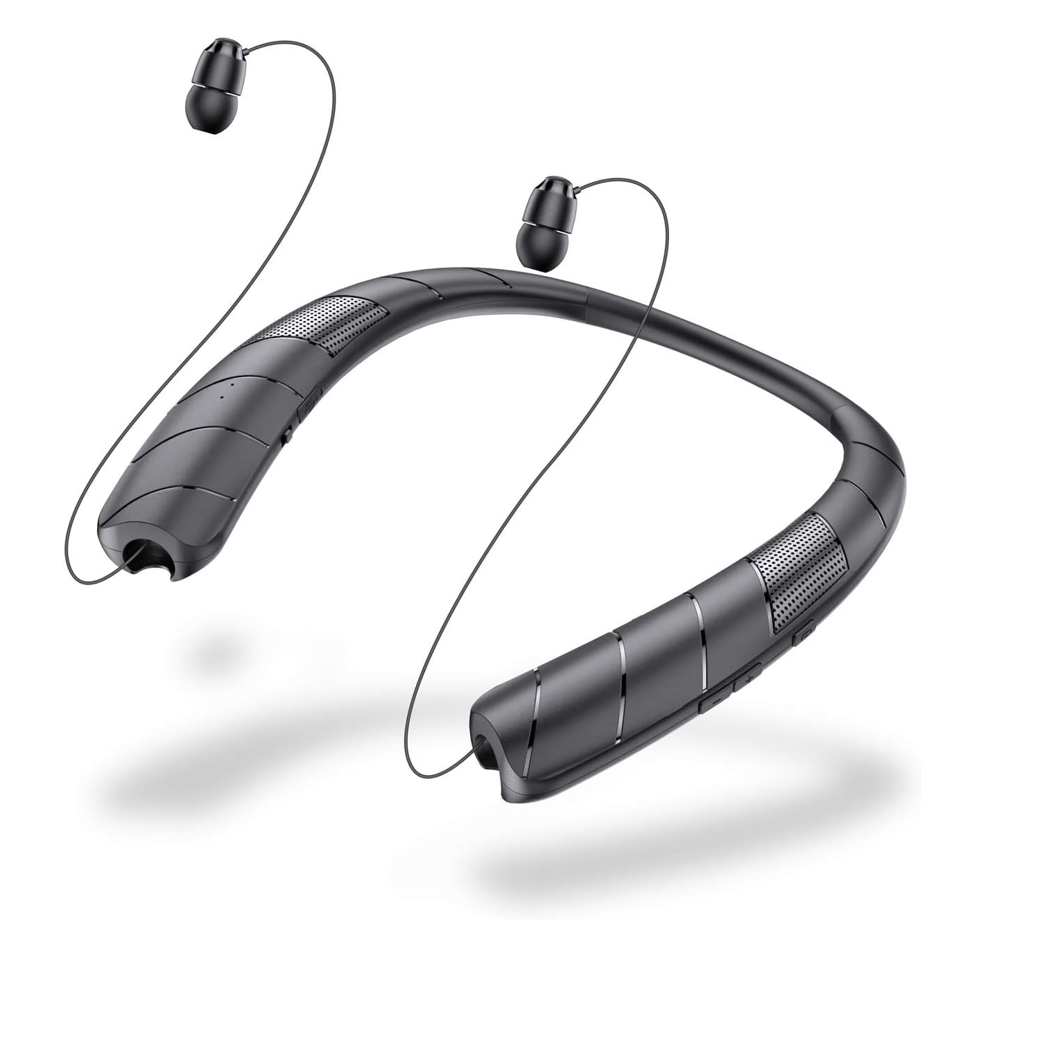 Bluetooth Headphones, Wireless Headphones, 2-in-1 Neckband Bluetooth Headphones with Retractable Earbuds, 3D Stereo Sound Sweatproof Headset Wearable Speaker, Black