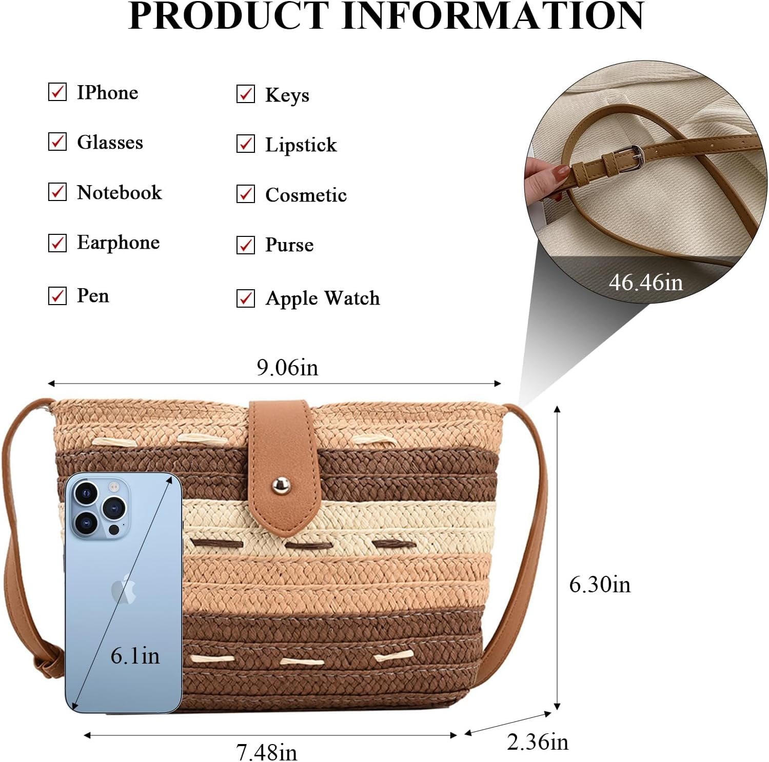 LinYooLi Women's Woven Straw Shoulder Handbag, Khaki