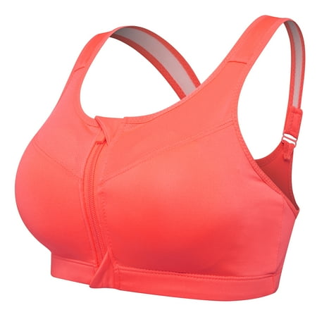 

Sports Bras with Zipper Front Medium Impact Support Strappy Back Workout Bra Tops Orange M