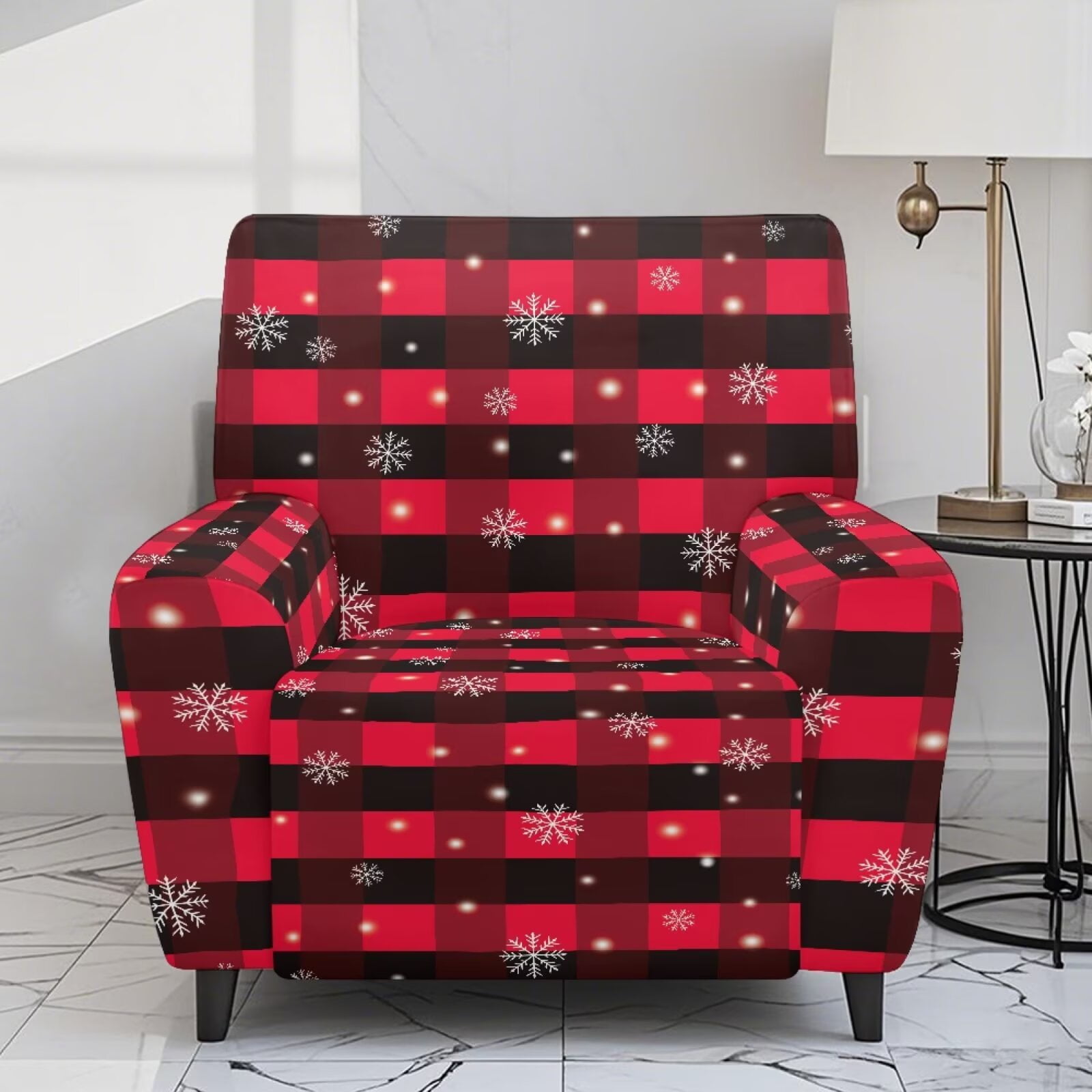 Yuyamidu Christmas Print Reclining Chair Covers 4 Pieces Comfortable Recliner Sofa Slipcovers with Pocket Replacement Lazyboy Cover for Recliner Chair Gift for Housewarming