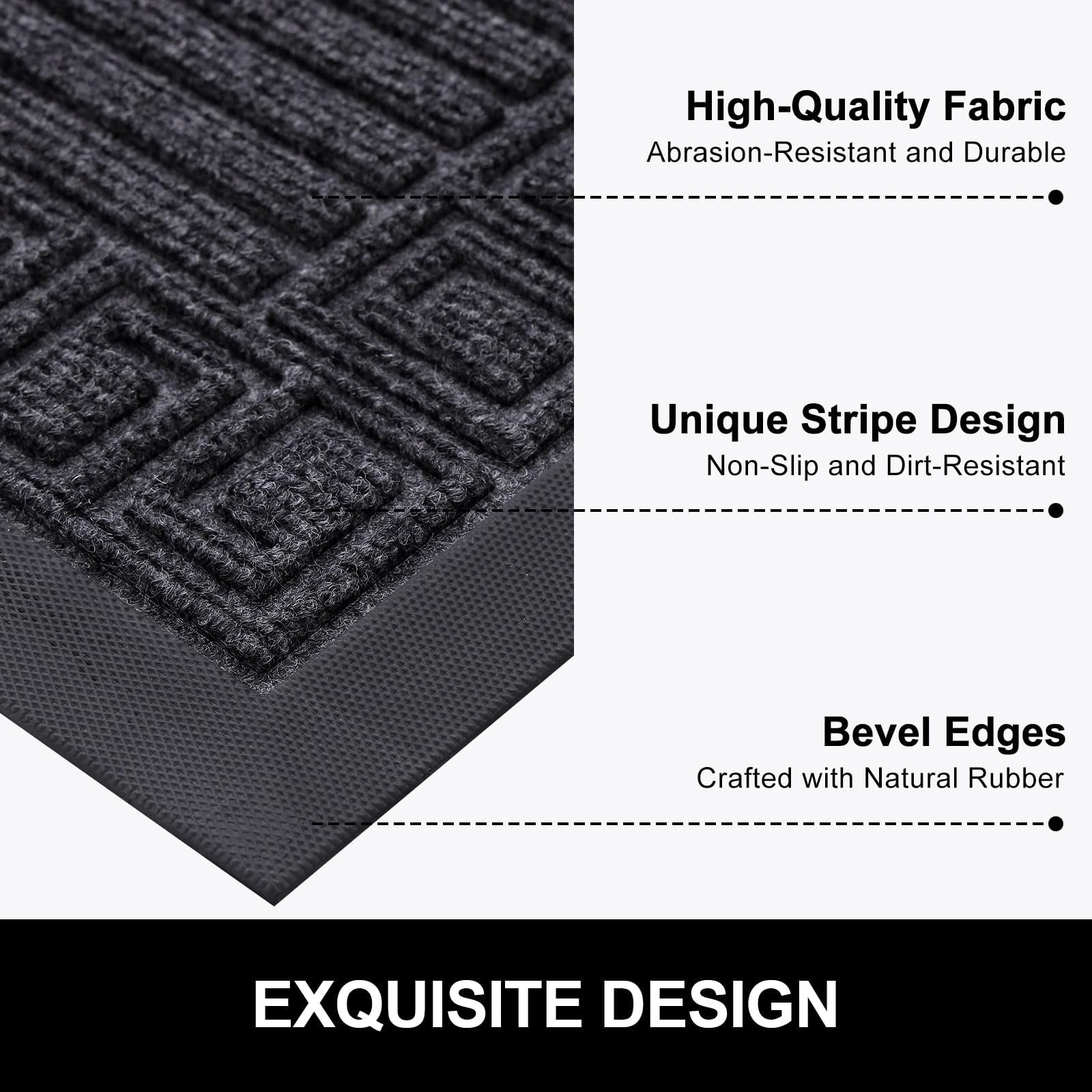 Buganda Outdoor Doormats, Heavy-duty Rubber Door Mats, Absorbs Moisture and Dirt Outdoor Mats, Low Profile Mats for Entry, 36"x24", Grey
