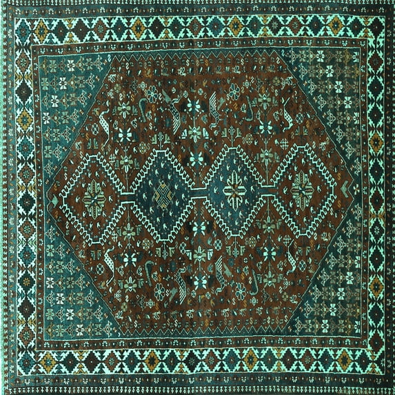 Ahgly Company Indoor Square Persian Turquoise Blue Traditional Area Rugs, 7' Square