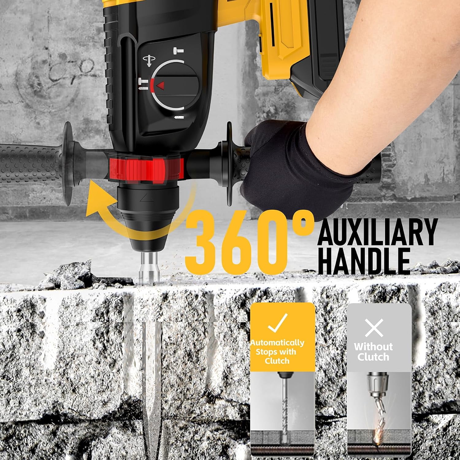 Cordless SDS-Plus Rotary Hammer Drill Compatible with Dewalt 20V MAX Battery, Brushless Motor, 4-Function, Tool Only (No Battery)