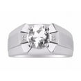 thumbnail image 1 of RYLOS Men's Rings Sterling Silver Rings Classic Designer  9X7MM Oval Gemstone &  Diamond Ring White Topaz April Birthstone Ring Size 9, 1 of 7